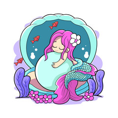 mermaid sleeping at pearl vector illustration design