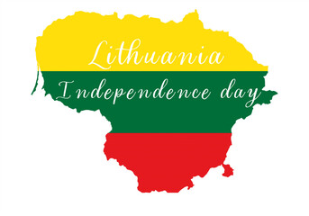 Obraz premium February16. Map Lithuania, Independence Day, flag, birthday. Day of Restoration of the State of Lithuania, during which the Act of Independence of Lithuania was signed. National holiday vasario16.