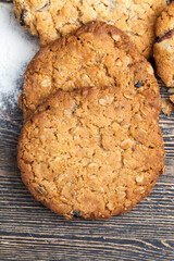 wheat-oatmeal cookies with peanuts, closeup