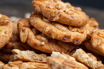 wheat-oatmeal cookies with peanuts, closeup