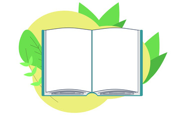 本と葉と植物 ベクターイラスト / 見開きの書籍・ノートブック　自然の中の本 コンセプトアート