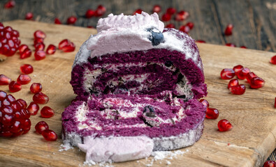 a maroon-colored cake with the taste of different berries