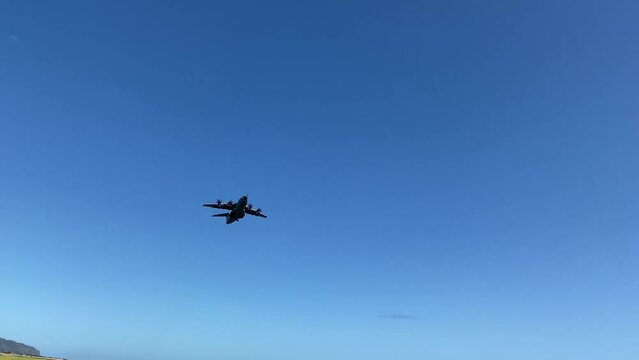 Military plane take off from Reunion island airport