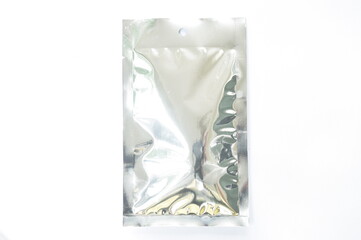 snack or food package aluminum foil mock-up on white background