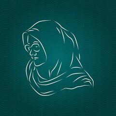 Outline illustration of muslim woman with hand drawn vector