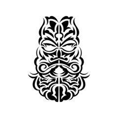 Tiki mask design. Traditional decor pattern from Polynesia and Hawaii. Isolated on white background. Flat style. Vector illustration.