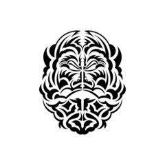 Tiki mask design. Traditional decor pattern from Polynesia and Hawaii. Isolated on white background. Tattoo sketch. Vector illustration.