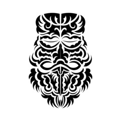 Tiki mask design. Native Polynesians and Hawaiians tiki illustration in black and white. Isolated. Tattoo sketch. Vector.