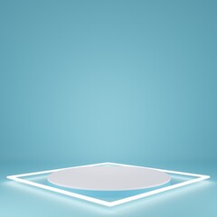 white and blue cylinder Product Stand in blue room ,Studio Scene For Product ,minimal design,3D rendering	
