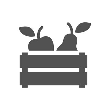 recommend clip art: Fruits crate, farm bio food black icon. Apple and pear casket filled symbol.