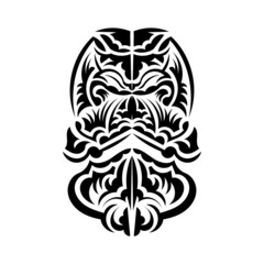 Tiki mask design. Frightening masks in the local ornament of Polynesia. Isolated. Ready tattoo template. Vector.