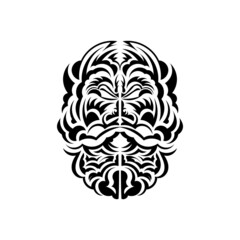 Tiki mask design. Frightening masks in the local ornament of Polynesia. Isolated. Ready tattoo template. Vector illustration.