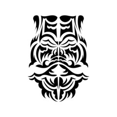 Tiki mask design. Frightening masks in the local ornament of Polynesia. Isolated on white background. Flat style. Vector.