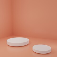 White Product Stand in cream room ,Studio Scene For Product ,minimal design,3D rendering	
