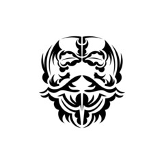 Maori mask. Native Polynesians and Hawaiians tiki illustration in black and white. Isolated. Ready tattoo template. Vector illustration.