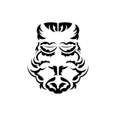 Maori mask. Native Polynesians and Hawaiians tiki illustration in black and white. Isolated on white background. Flat style. Vector.