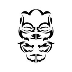 Maori mask. Native Polynesians and Hawaiians tiki illustration in black and white. Isolated on white background. Flat style. Vector illustration.