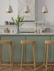 Modern interior of kitchen with living room	