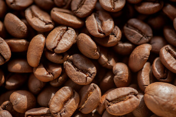 Roasted coffee beans, coffee break..Background-coffee beans.