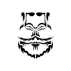 Maori mask. Frightening masks in the local ornament of Polynesia. Isolated on white background. Ready tattoo template. Vector.