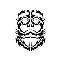 Maori mask. Frightening masks in the local ornament of Polynesia. Isolated on white background. Ready tattoo template. Vector illustration.