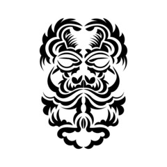 Fototapeta premium Black and white Tiki mask. Traditional decor pattern from Polynesia and Hawaii. Isolated. Flat style. Vector.