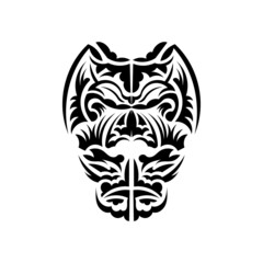 Black and white Tiki mask. Native Polynesians and Hawaiians tiki illustration in black and white. Isolated. Ready tattoo template. Vector.