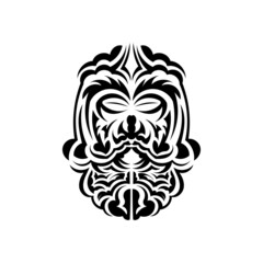 Black and white Tiki mask. Frightening masks in the local ornament of Polynesia. Isolated. Flat style. Vector.