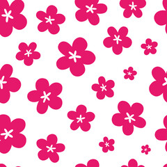 Pink cute tropical flowers seamless repeat vector pattern