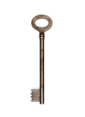 Old key on white background, isolated.