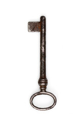 Old key on white background, isolated.