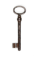Old key on white background, isolated.