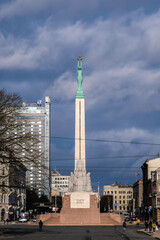 Monument of Freedom in Riga, Latvia. Selective focus