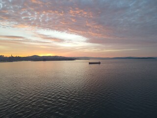 sunrise over the sea drone shot