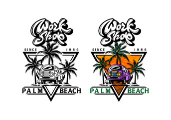 Logo Work Shop Palm Beach Vector Illustration Template Good for Any Industry
