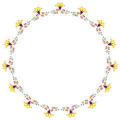 Floral frame in the style of Mexican embroidery. Round border with flowers. Otomi Tenango needlepoint design.