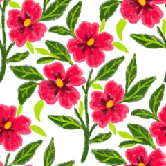 Behang Creative seamless pattern with abstract flowers drawn with wax crayons. Bright colorful floral print.  © Natallia Novik