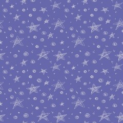 Seamless Pattern with Stars on a Blue Background. A Simple Drawing in a Linear Style.