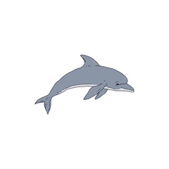 Dolphin jumping playful aquatic animal contour line doodle vector Illustration.