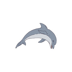 Dolphin jumping playful aquatic animal contour line doodle vector Illustration.