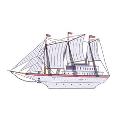 Sea sailboat. Modern ship with sails doodle sketch isolated illustration.
