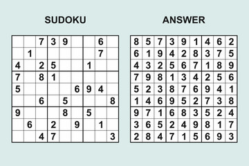 Vector sudoku with answer 456. Puzzle game with numbers.