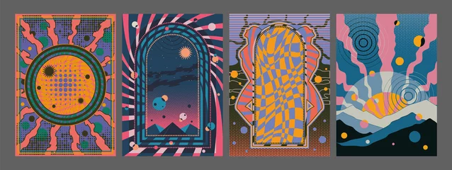 Gordijnen Psychedelic Background Set, Vector Templates for Posters, Covers, Illustrations © koyash07