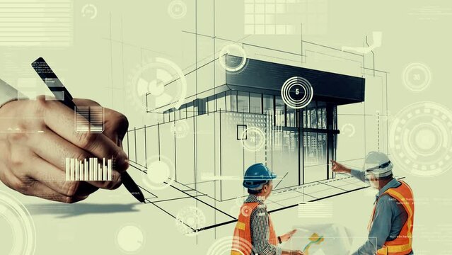 City civil planning and inventive real estate development . Architect people looking at abstract city sketch drawing to design creative future city building. Architecture dream and ambition concept.