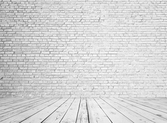 gray interior with brick wall