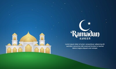 Obraz na płótnie Canvas Ramadan Kareem Background Design. Mosque Illustration on Blue Background.