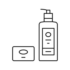 soap and hand cleanser packaging line icon vector illustration
