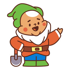 Garden gnome with shovel vector cartoon character isolated on a white background.