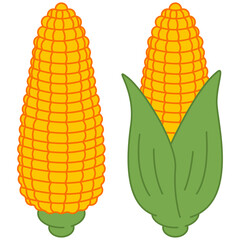 Corn cobs vector cartoon illustration isolated on white background.