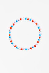 4th of July American Independence Day decorations on white background. flat lay, holiday minimal concept